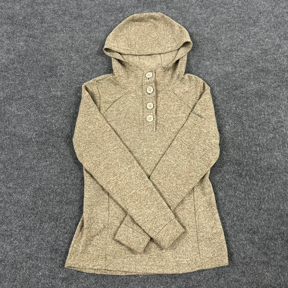Columbia Hoodie Womens Size S Tan Marl Sweater Fleece Button Neck Pullover